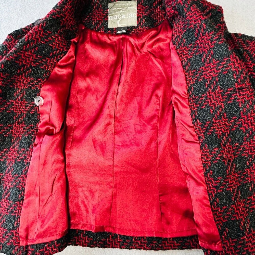 Mac & Jack Plaid Wool Blend Peacoat Sz 6 Red Black Double Breasted Lined Jacket - Picture 9 of 14